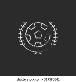 Soccer badge hand drawn in chalk on a blackboard vector white icon isolated on a black background.