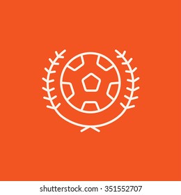 Icono de línea de insignia de fútbol para web, móvil e infografía. Icono blanco vector aislado en fondo rojo.
