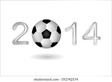 Soccer ball in 2014 digit on white. Vector illustration