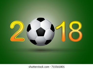 Soccer ball in 2018 digit on green background. Useful for calendar or general needs for sport and hobby banners. Vector illustration