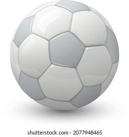 Icono 3D de la pelota de fútbol, esfera de fútbol brillante gris blanco, ilustración vectorial realista.