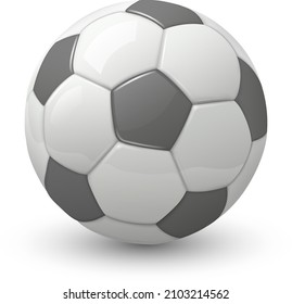 Soccer ball 3D icon, white gray shiny football sphere, realistic vector illustration.