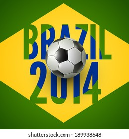 Soccer ball above flag of Brazil , vector background