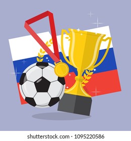 Soccer ball with achievement awards. Vector illustration