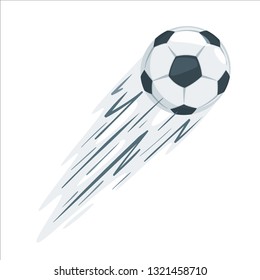 Soccer ball in action. Cartoon style vector illustration design element. Football icon with speed lines.