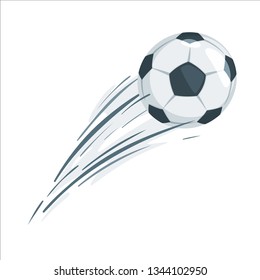 Soccer ball in action. Cartoon style vector illustration design element. Football icon with speed lines.