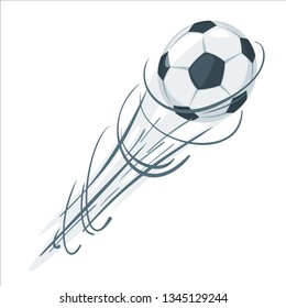 Soccer ball in action. Cartoon style vector illustration design element. Football icon with speed lines.