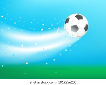 Soccer ball after kick. Vector concept. Template for a text