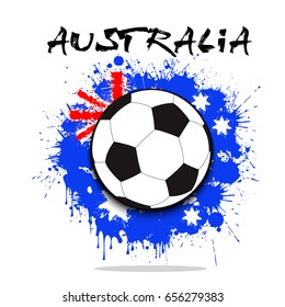 Soccer ball against the background of the Australia and flag of paint blots. Vector illustration