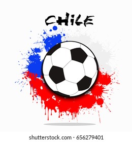 Soccer ball against the background of the Chile and flag of paint blots. Vector illustration