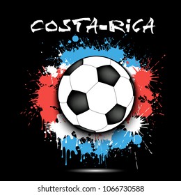 Soccer ball against the background of the Costa Rica flag of paint blots. Vector illustration