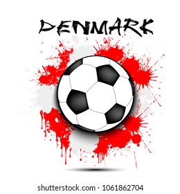 Soccer ball against the background of the Denmark flag of paint blots. Vector illustration