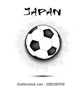 Soccer ball against the background of the Japan flag of paint blots. Vector illustration
