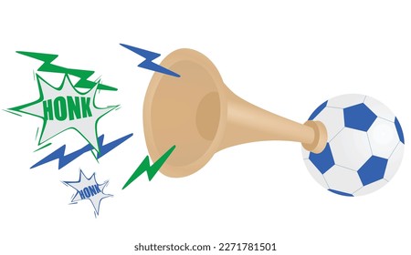 Soccer ball air horn honk image. vector