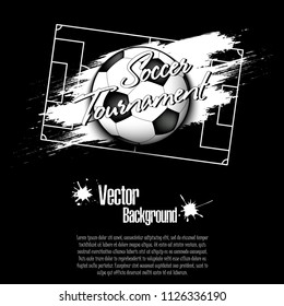 Soccer ball background. Football banner with soccer ball and text field on black background. Vector illustration