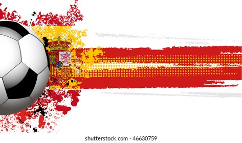 Soccer ball banner with grunge Spanish flag