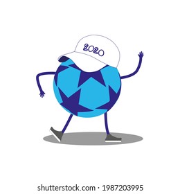 Soccer ball. Ball in a baseball cap. White background. Greeting. Vector.