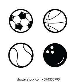 Soccer ball, Basketball, Tennis ball, bowling icon