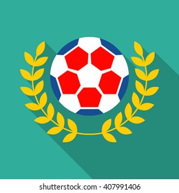 Soccer ball and bay laurel icon in a flat design with long shadow. Vector illustration