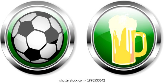 soccer ball and beer signs, vector illustrations, isolated on white