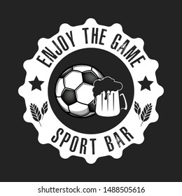 Soccer ball and beer symbol for football sport bar emblem template. Soccer ball and beer glass. Vintage style on isolated background. Vector illustration