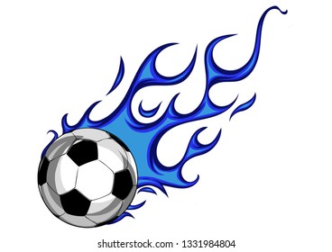 soccer ball with blue flames vector illustration