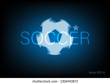 Soccer ball and blue light on a black background.