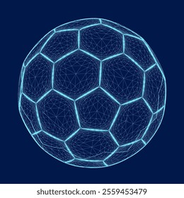 Soccer ball blue wireframe, 3D. Vector illustration