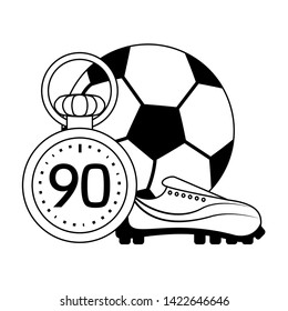 Soccer ball with boot and timer sport cartoons vector illustration graphic design