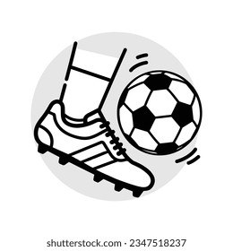 Soccer ball and boot. Vector outline icon on white background.