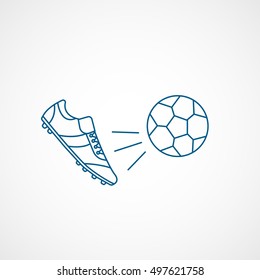 Soccer Ball And Boots Blue Line Icon On White Background