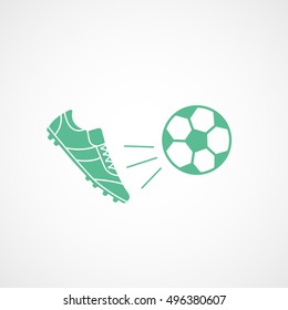Soccer Ball And Boots Green Flat Icon On White Background