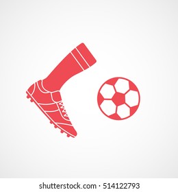 Soccer Ball And Boots Red Flat Icon On White Background