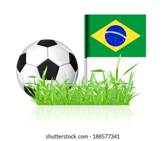 Soccer ball with brasil flag on white background