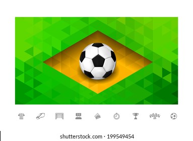 Soccer ball with brasil flag in triangle style with icon