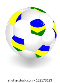 Balón de fútbol con bandera de Brasil aislada en blanco 