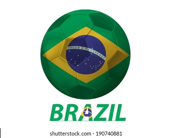 Soccer ball with Brazil flag isolated in white 