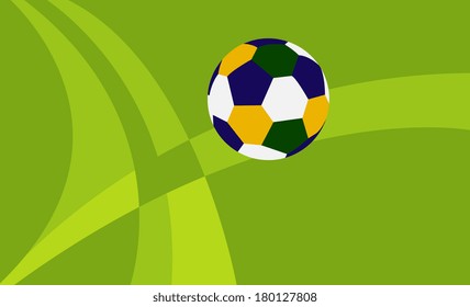 Soccer ball of Brazil in the green background, vector 