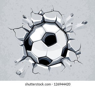 Soccer ball breaking the wall. EPS 8 vector illustration.