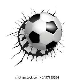 soccer ball breaking the wall, vector illustration