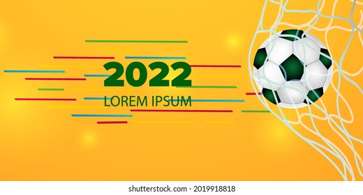 Soccer ball. Bright sports banner in yellow and green. Vector