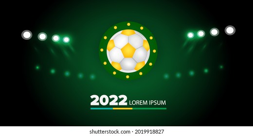 Soccer ball. Bright sports banner in yellow and green. Vector