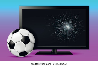 Soccer Ball And Broken Tv Screen