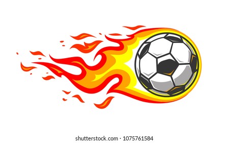 Soccer Ball In Burning Fire Flames. Vector Illustration