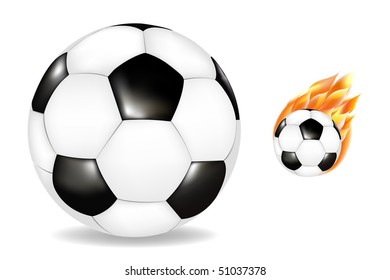 Soccer Ball And Burning Soccer Ball, Isolated On White