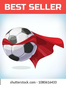 soccer ball with cape as super hero. football mascot. Cartoon illustration.