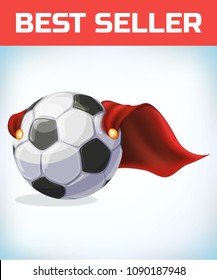 soccer ball with cape as super hero. football mascot. Cartoon illustration.