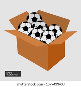Soccer ball in a cardboard box. Vector illustration.