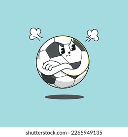 Soccer Ball Cartoon Character With Angry Expression and Folded Hands. Isolated background vector illustration