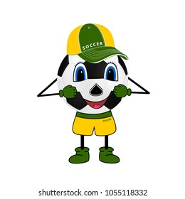 Soccer ball is a cartoon character.Football logo.Vector illustration on a white background.